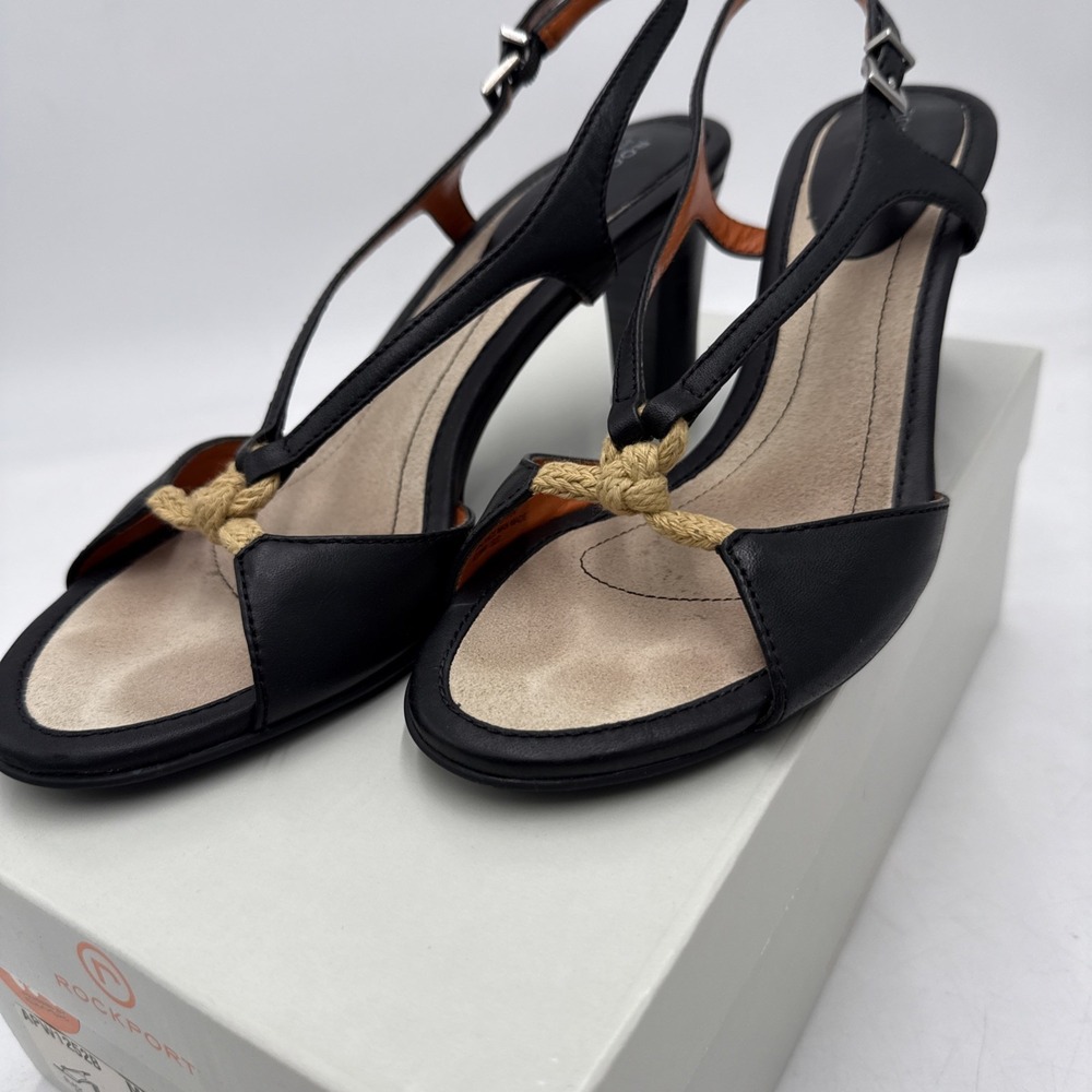 Rockport Ballari Pump Womens 7.5 M 3" Black Leather Strappy Sandals DMX